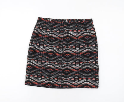New Look Womens Multicoloured Geometric Cotton A-Line Skirt Size 6 Zip