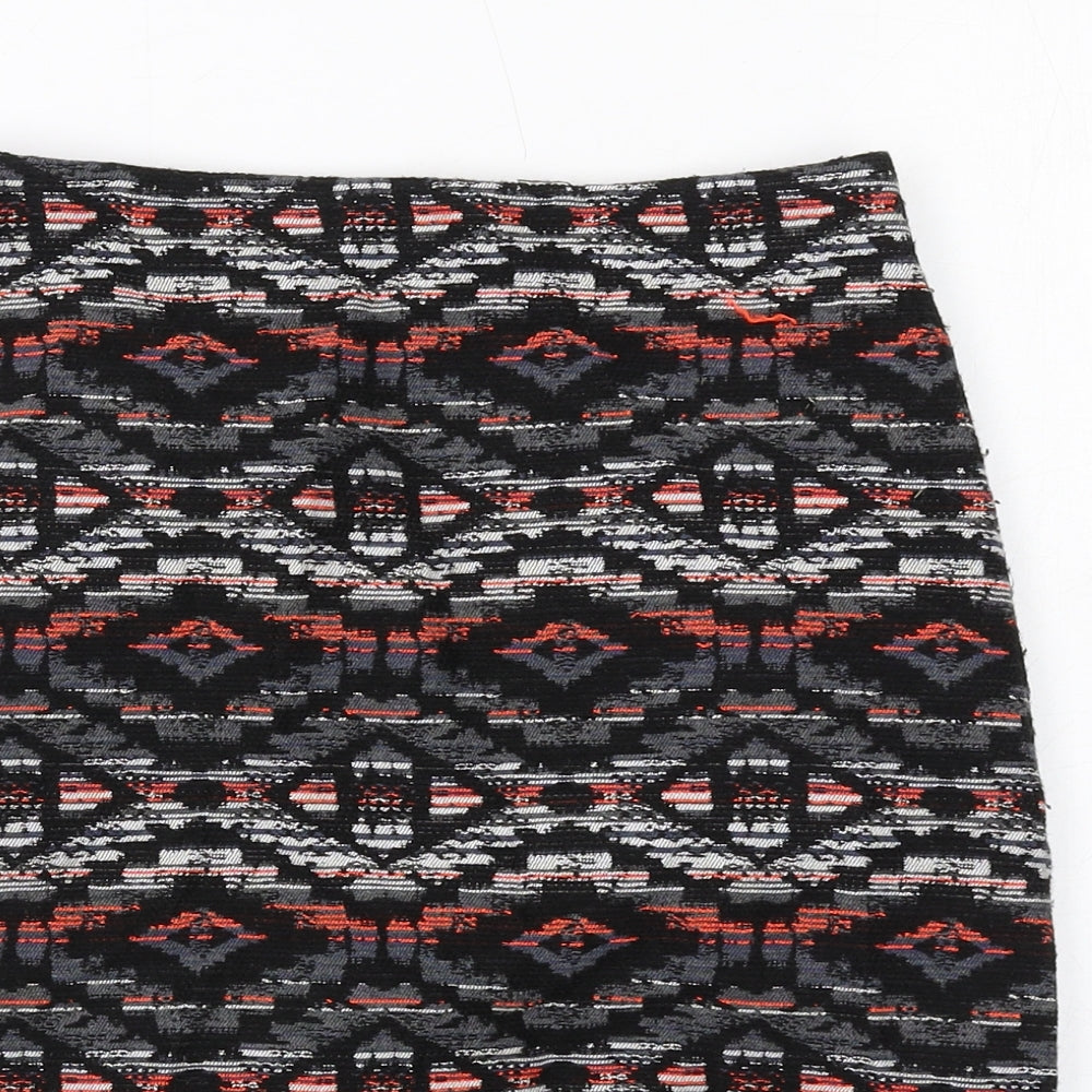 New Look Womens Multicoloured Geometric Cotton A-Line Skirt Size 6 Zip