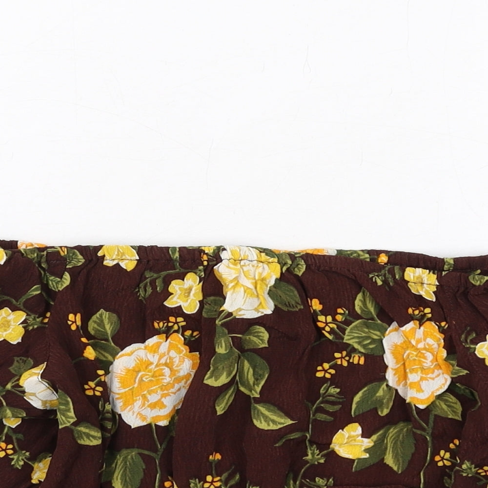 Miss Selfridge Womens Brown Floral Viscose Basic T-Shirt Size 10 Off the Shoulder