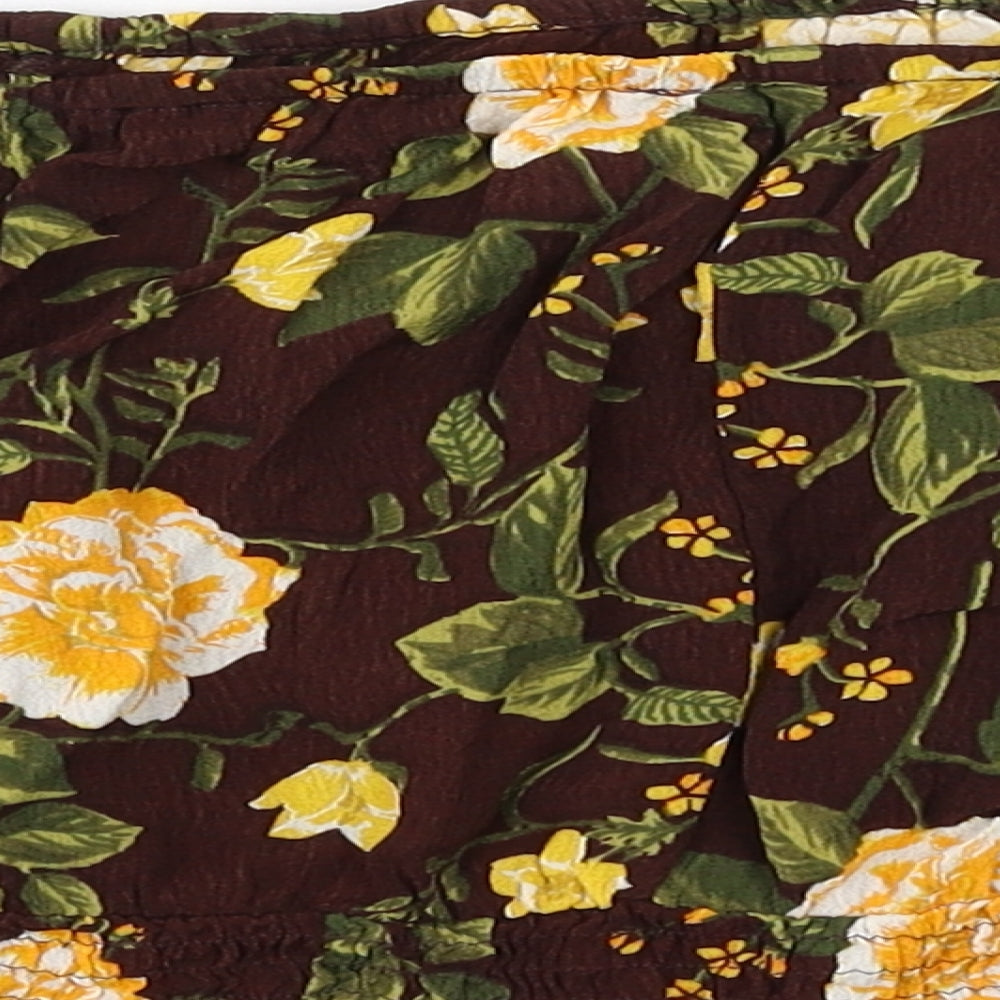 Miss Selfridge Womens Brown Floral Viscose Basic T-Shirt Size 10 Off the Shoulder