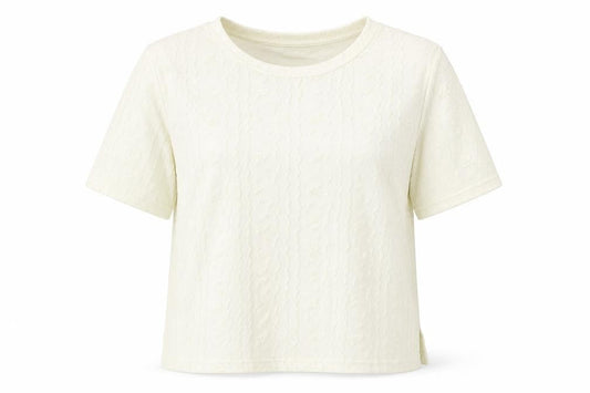 Front view of Canda women’s ivory polyester basic t-shirt, size L, round neck