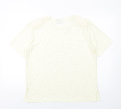 Canda Womens Ivory Polyester Basic T-Shirt Size L Round Neck