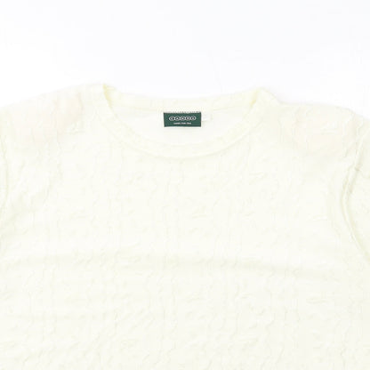 Canda Womens Ivory Polyester Basic T-Shirt Size L Round Neck