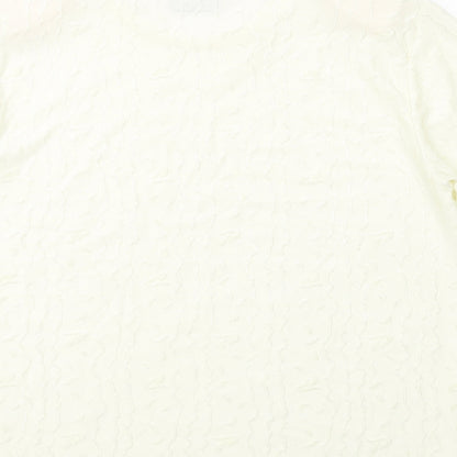 Canda Womens Ivory Polyester Basic T-Shirt Size L Round Neck