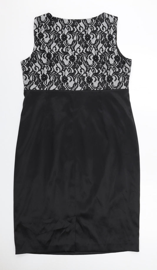 Berkertex Womens Black Polyester Pencil Dress Size 18 Round Neck Zip