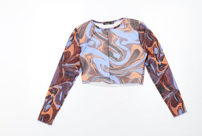 Boohoo Womens Multicoloured Geometric Polyester Cropped T-Shirt Size 12 Round Neck