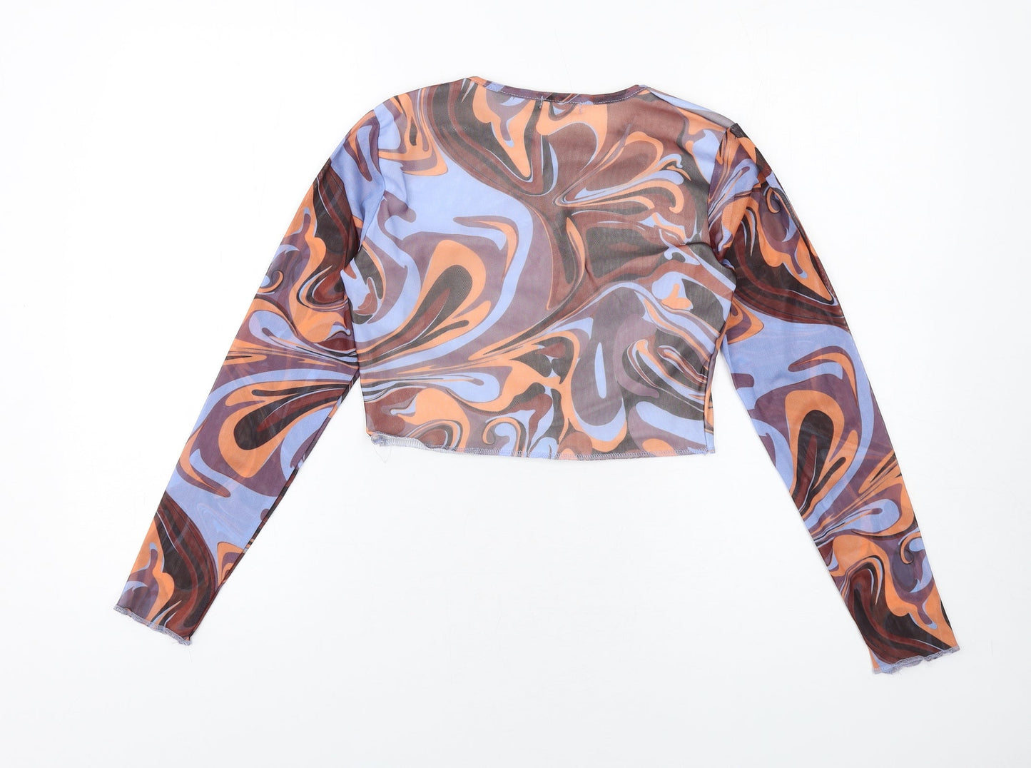 Boohoo Womens Multicoloured Geometric Polyester Cropped T-Shirt Size 12 Round Neck