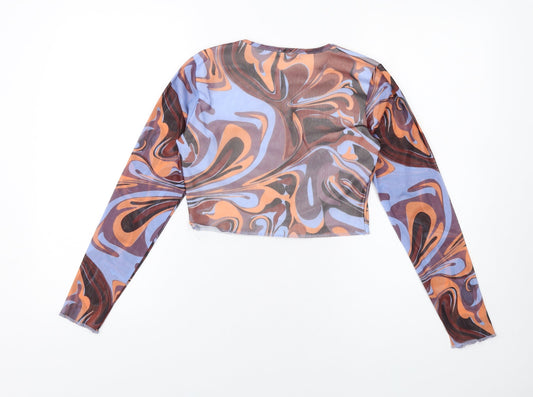 Boohoo Womens Multicoloured Geometric Polyester Cropped T-Shirt Size 12 Round Neck