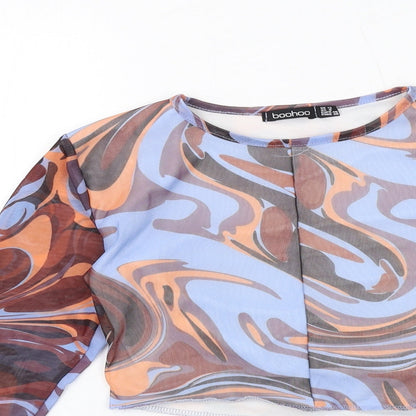 Boohoo Womens Multicoloured Geometric Polyester Cropped T-Shirt Size 12 Round Neck