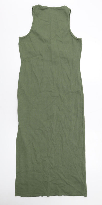 PRETTYLITTLETHING Womens Green Cotton Bodycon Size 14 Round Neck Pullover