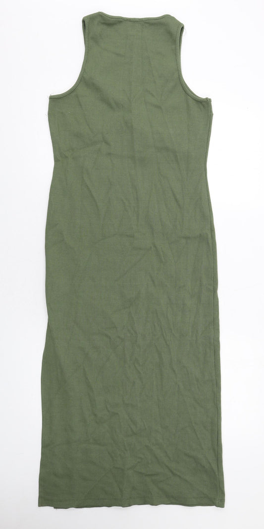 PRETTYLITTLETHING Womens Green Cotton Bodycon Size 14 Round Neck Pullover