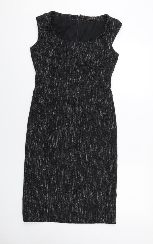 Principles Womens Black Cotton Pencil Dress Size 10 Round Neck Zip