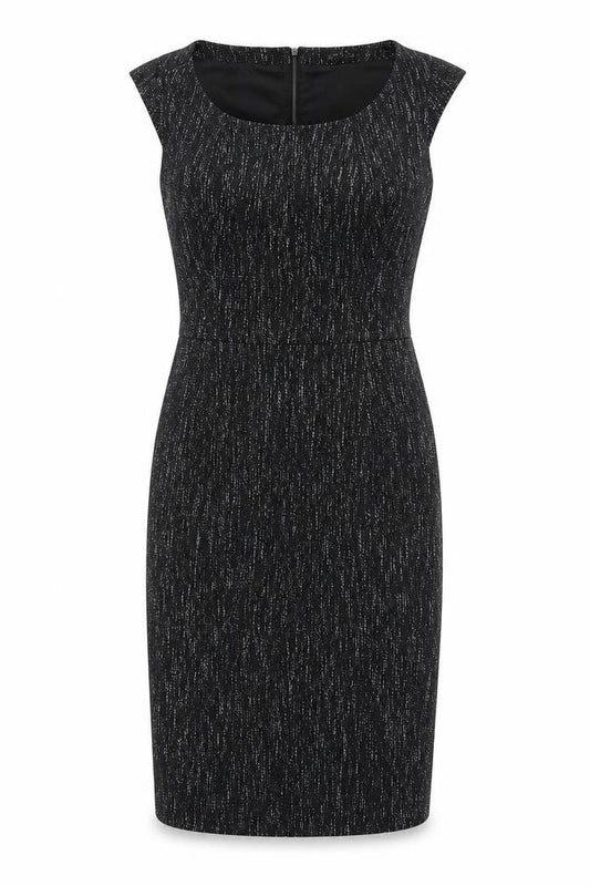 Front view of Principles women’s black cotton pencil dress, size UK 10, round neck zip