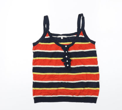 Marks and Spencer Womens Multicoloured Striped Linen Basic Tank Size 12 Round Neck