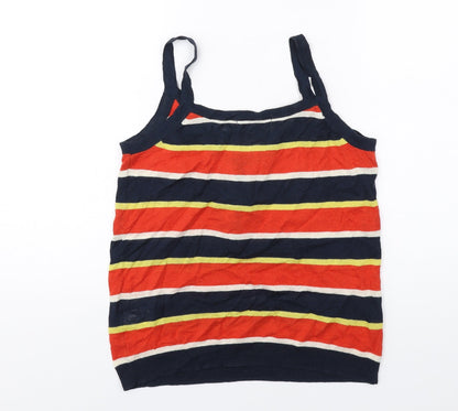 Marks and Spencer Womens Multicoloured Striped Linen Basic Tank Size 12 Round Neck