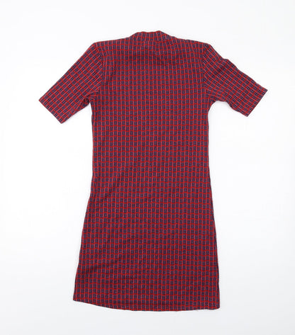 Topshop Womens Red Geometric Polyester A-Line Size 6 Mock Neck Pullover