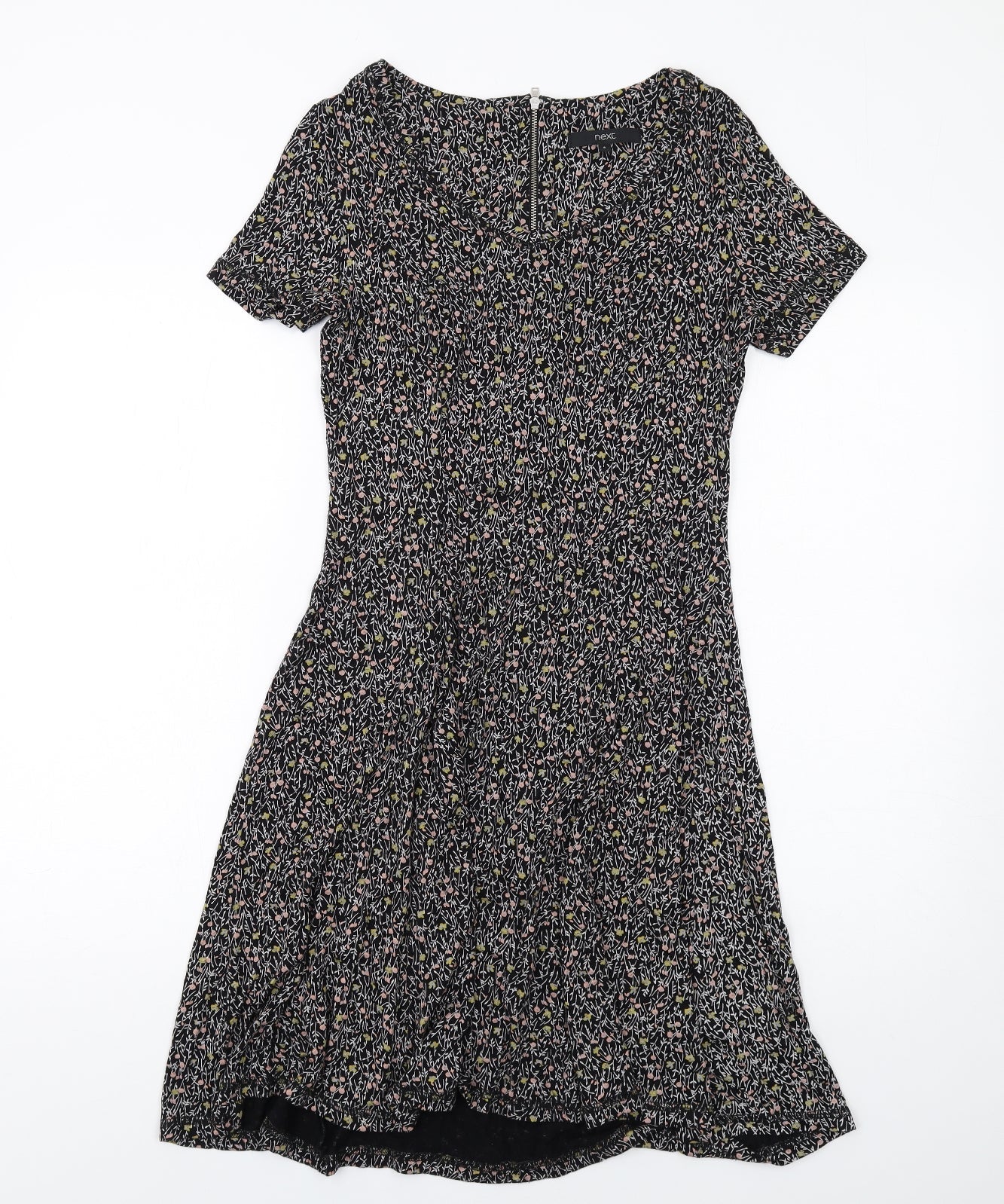 NEXT Womens Multicoloured Floral Viscose A-Line Size 6 Scoop Neck Zip