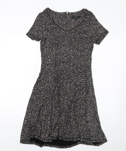 NEXT Womens Multicoloured Floral Viscose A-Line Size 6 Scoop Neck Zip