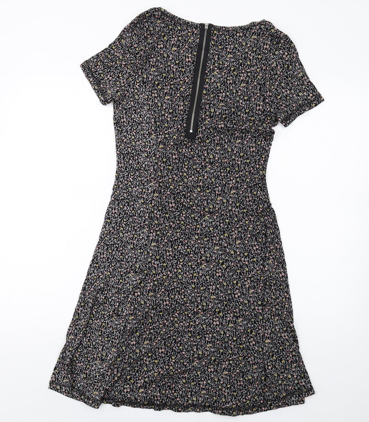 NEXT Womens Multicoloured Floral Viscose A-Line Size 6 Scoop Neck Zip