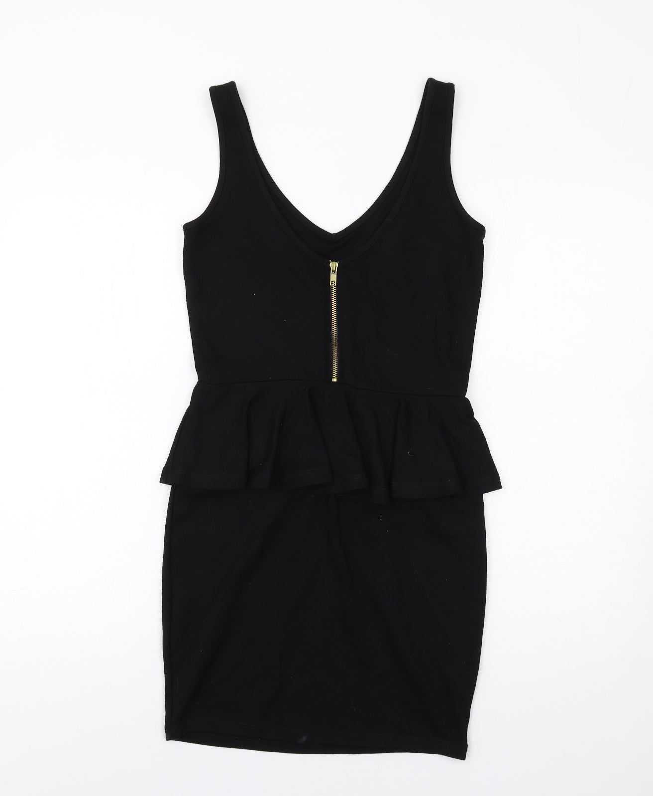 River Island Womens Black Viscose Pencil Dress Size 10 Scoop Neck Zip - Peplum