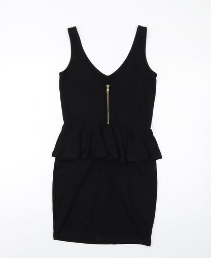 River Island Womens Black Viscose Pencil Dress Size 10 Scoop Neck Zip - Peplum