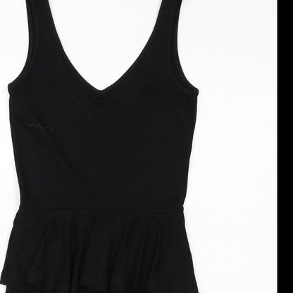 River Island Womens Black Viscose Pencil Dress Size 10 Scoop Neck Zip - Peplum