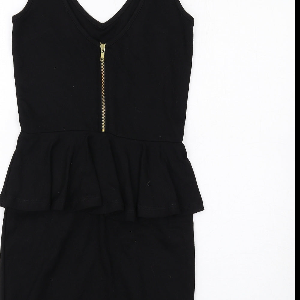 River Island Womens Black Viscose Pencil Dress Size 10 Scoop Neck Zip - Peplum