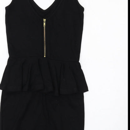 River Island Womens Black Viscose Pencil Dress Size 10 Scoop Neck Zip - Peplum