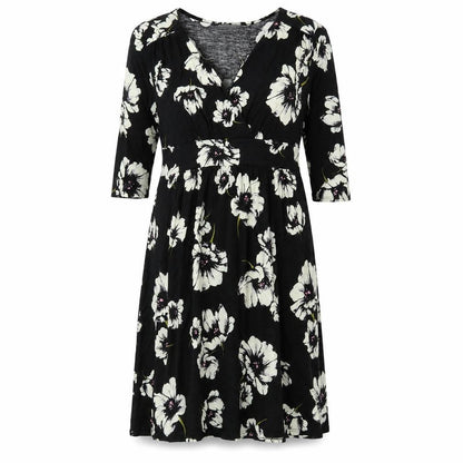 Wallis Womens Black Floral Viscose A-Line Size 14 V-Neck Pullover