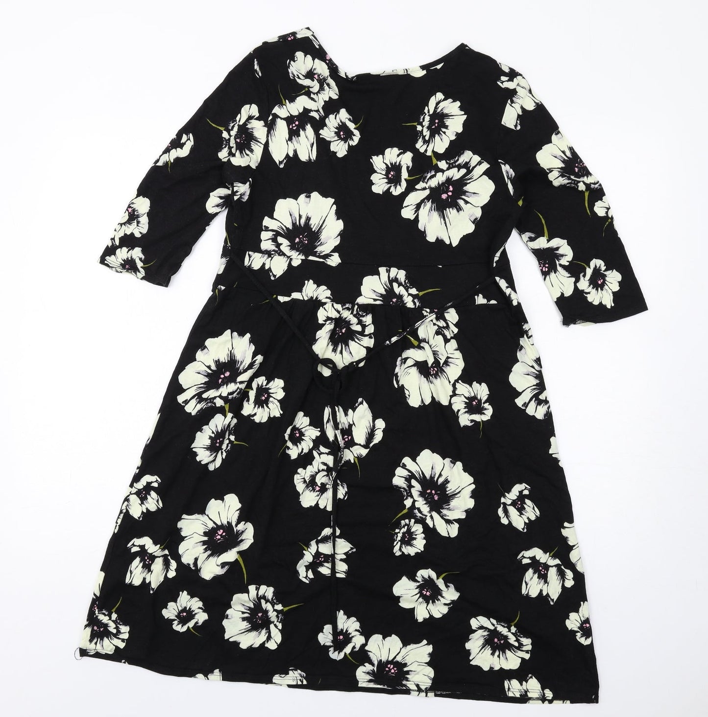 Wallis Womens Black Floral Viscose A-Line Size 14 V-Neck Pullover
