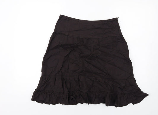La Redoute Womens Brown Cotton A-Line Skirt Size 8 Zip