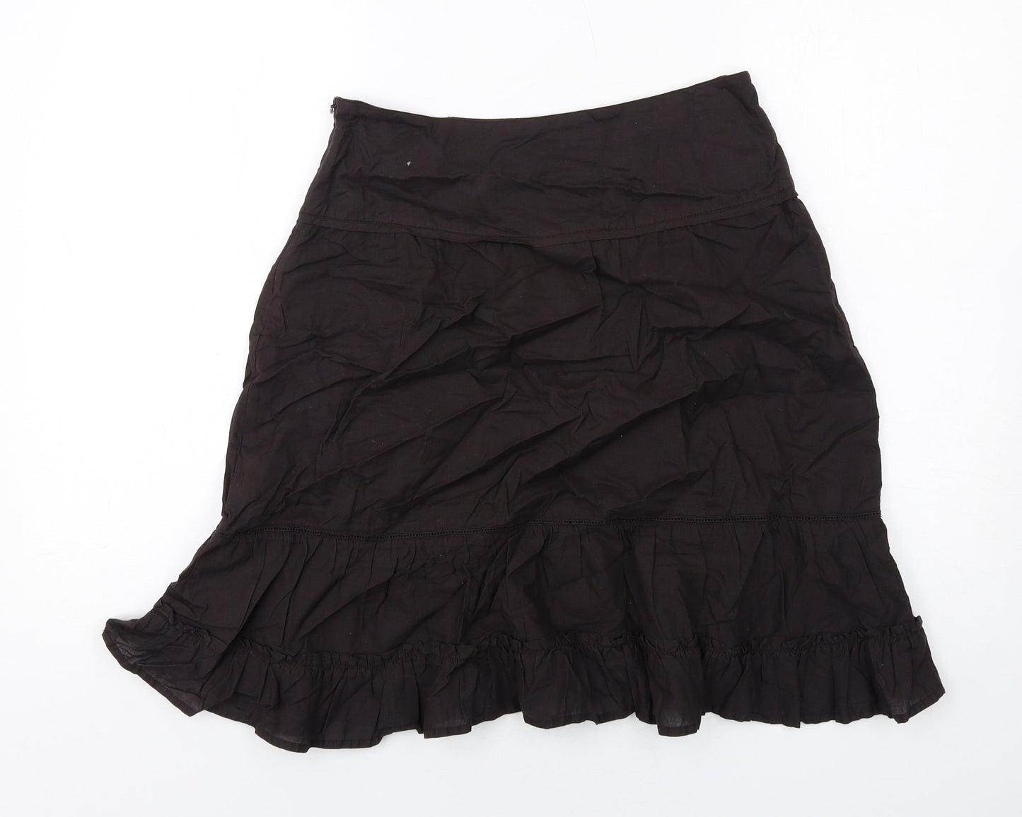 La Redoute Womens Brown Cotton A-Line Skirt Size 8 Zip