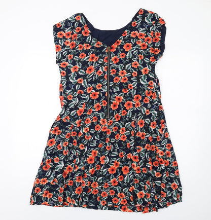 Louche Womens Multicoloured Floral Viscose A-Line Size 16 Scoop Neck Zip