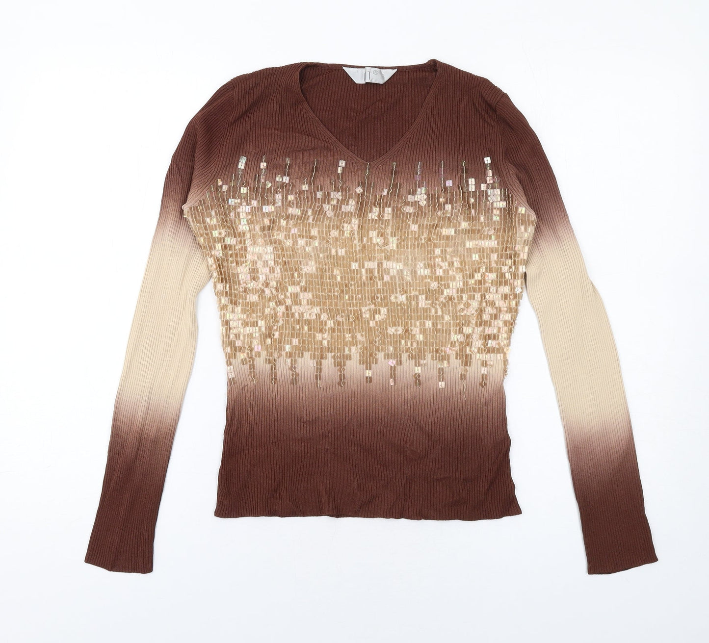 Kit Womens Brown Viscose Basic T-Shirt Size 16 V-Neck - Tie Dye