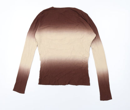 Kit Womens Brown Viscose Basic T-Shirt Size 16 V-Neck - Tie Dye