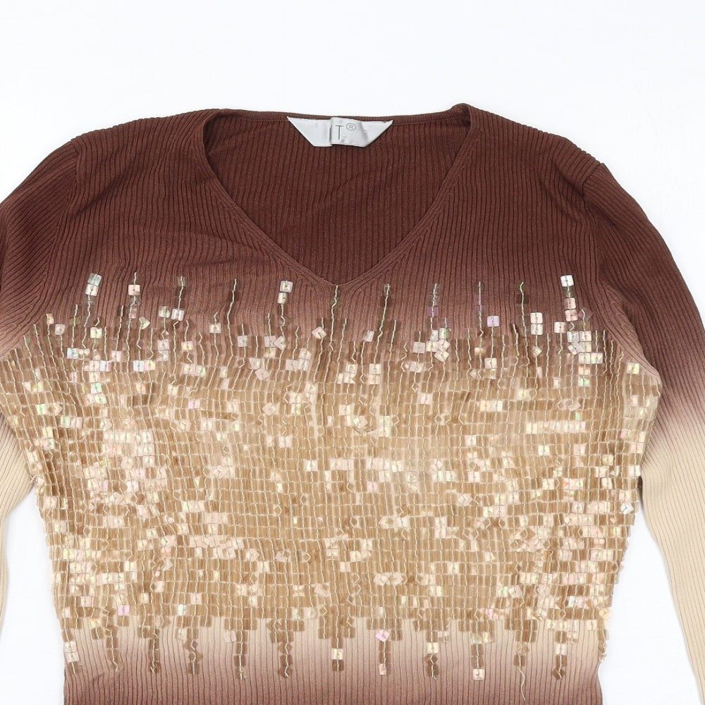 Kit Womens Brown Viscose Basic T-Shirt Size 16 V-Neck - Tie Dye