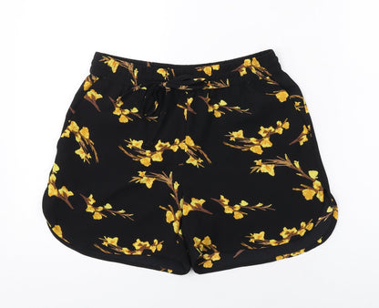 VERO MODA Womens Black Floral Polyester Basic Shorts Size S Regular Drawstring