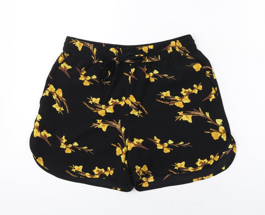 VERO MODA Womens Black Floral Polyester Basic Shorts Size S Regular Drawstring