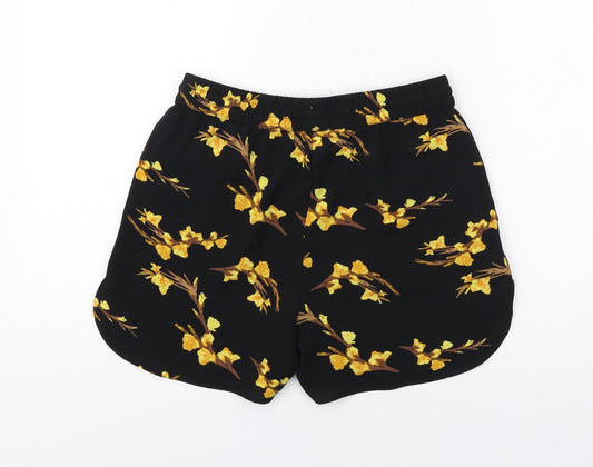 VERO MODA Womens Black Floral Polyester Basic Shorts Size S Regular Drawstring