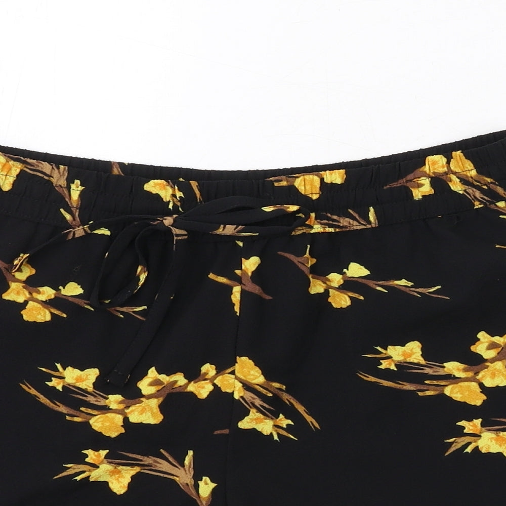 VERO MODA Womens Black Floral Polyester Basic Shorts Size S Regular Drawstring