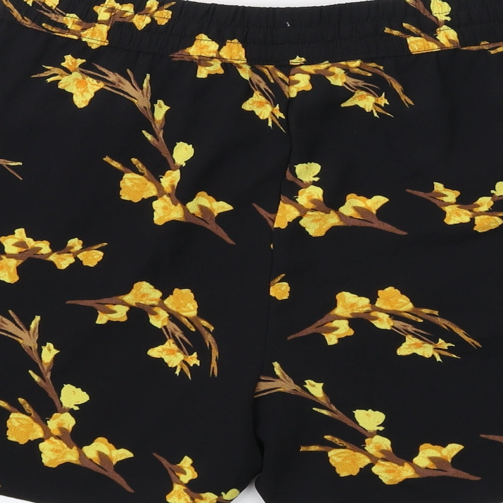 VERO MODA Womens Black Floral Polyester Basic Shorts Size S Regular Drawstring