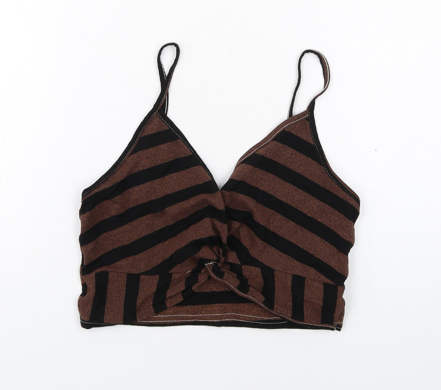 Womens UK Size 12 New Look Brown Cropped T-Shirt