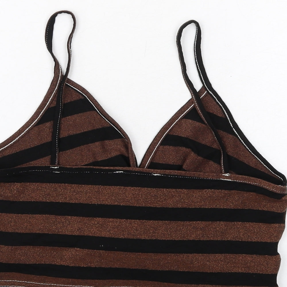 Womens UK Size 12 New Look Brown Cropped T-Shirt