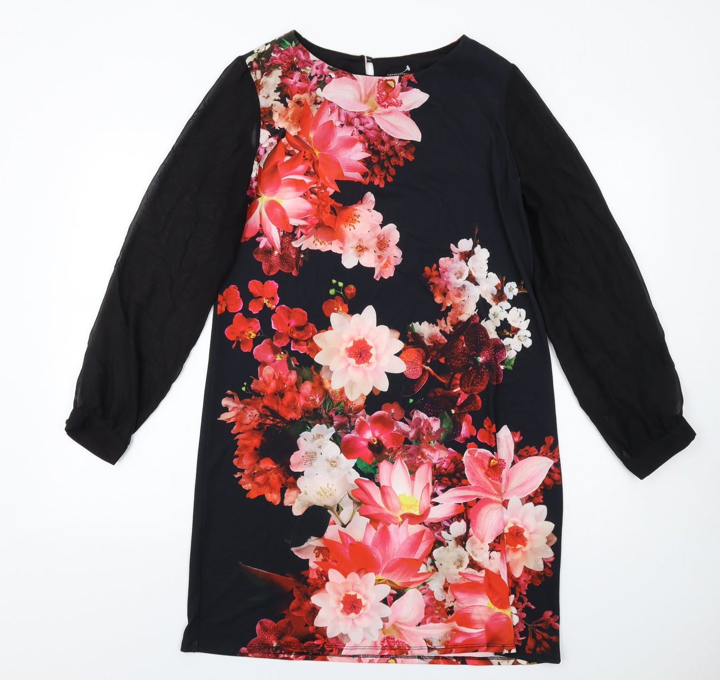 Dorothy Perkins Womens Multicoloured Floral Polyester A-Line Size 12 Round Neck Button