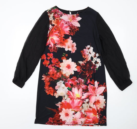 Dorothy Perkins Womens Multicoloured Floral Polyester A-Line Size 12 Round Neck Button