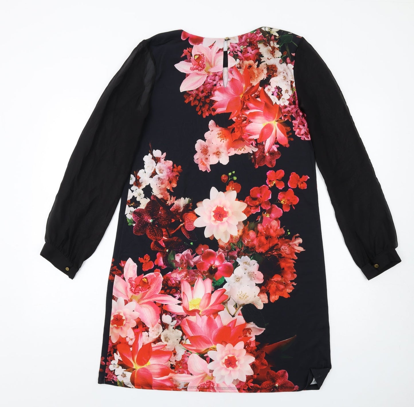 Dorothy Perkins Womens Multicoloured Floral Polyester A-Line Size 12 Round Neck Button