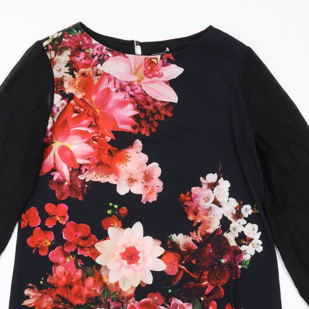 Dorothy Perkins Womens Multicoloured Floral Polyester A-Line Size 12 Round Neck Button