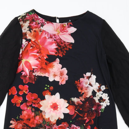 Dorothy Perkins Womens Multicoloured Floral Polyester A-Line Size 12 Round Neck Button