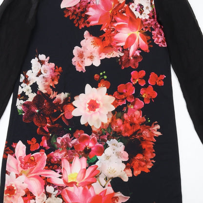 Dorothy Perkins Womens Multicoloured Floral Polyester A-Line Size 12 Round Neck Button