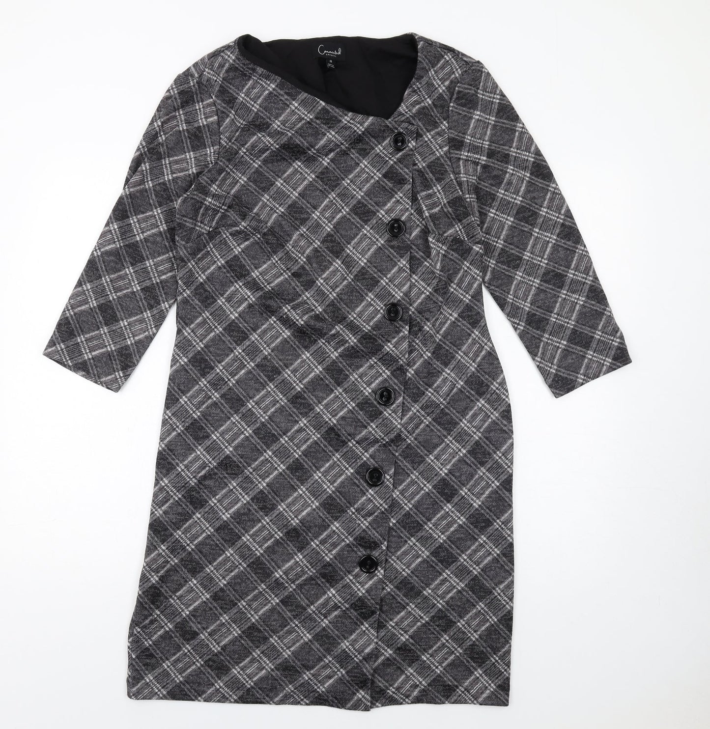 Connected Womens Grey Plaid Polyester Pencil Dress Size 10 Square Neck Pullover